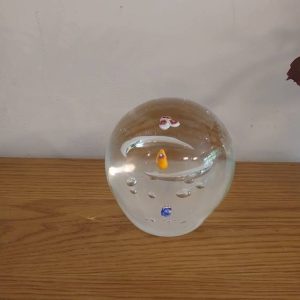 Very Large Clear Glass Paperweight Design with Small Mosaic Glass Detail. Very Heavy - also use as a Doorstop - h 13cm - w 12cm
