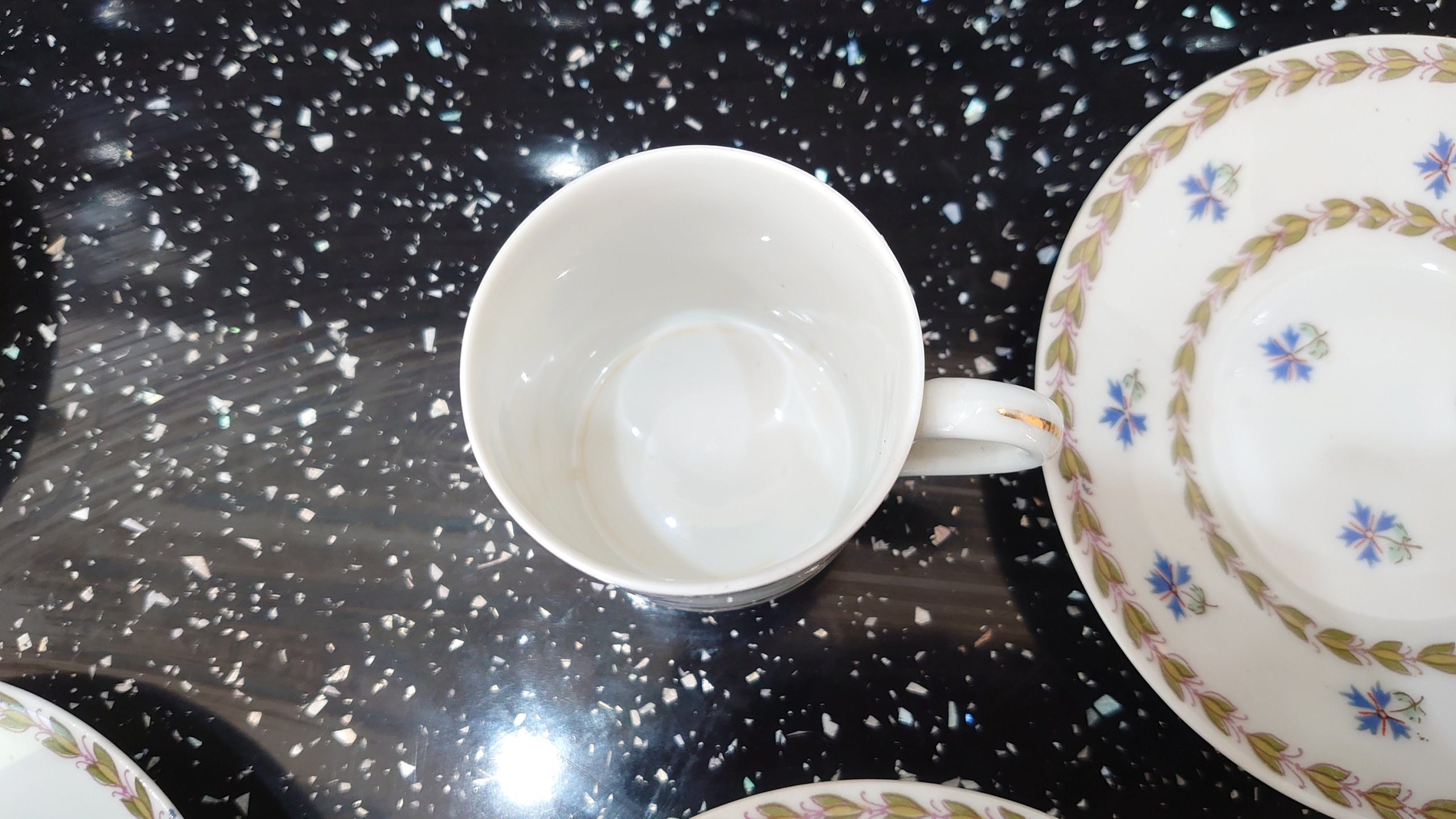 Vintage Austrian Ceramic Demitasse Tea Set - 4 Cups and Saucers - Blue Floral Embellishments - Very Good Condition - Image 8