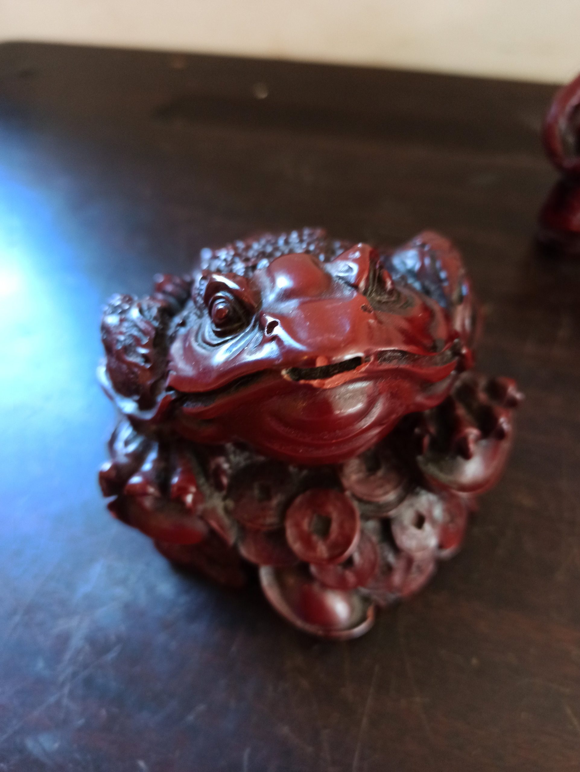 Vintage Deep Red Heavy Resin Ornaments. Buddha, Toad and Tiger - Image 4
