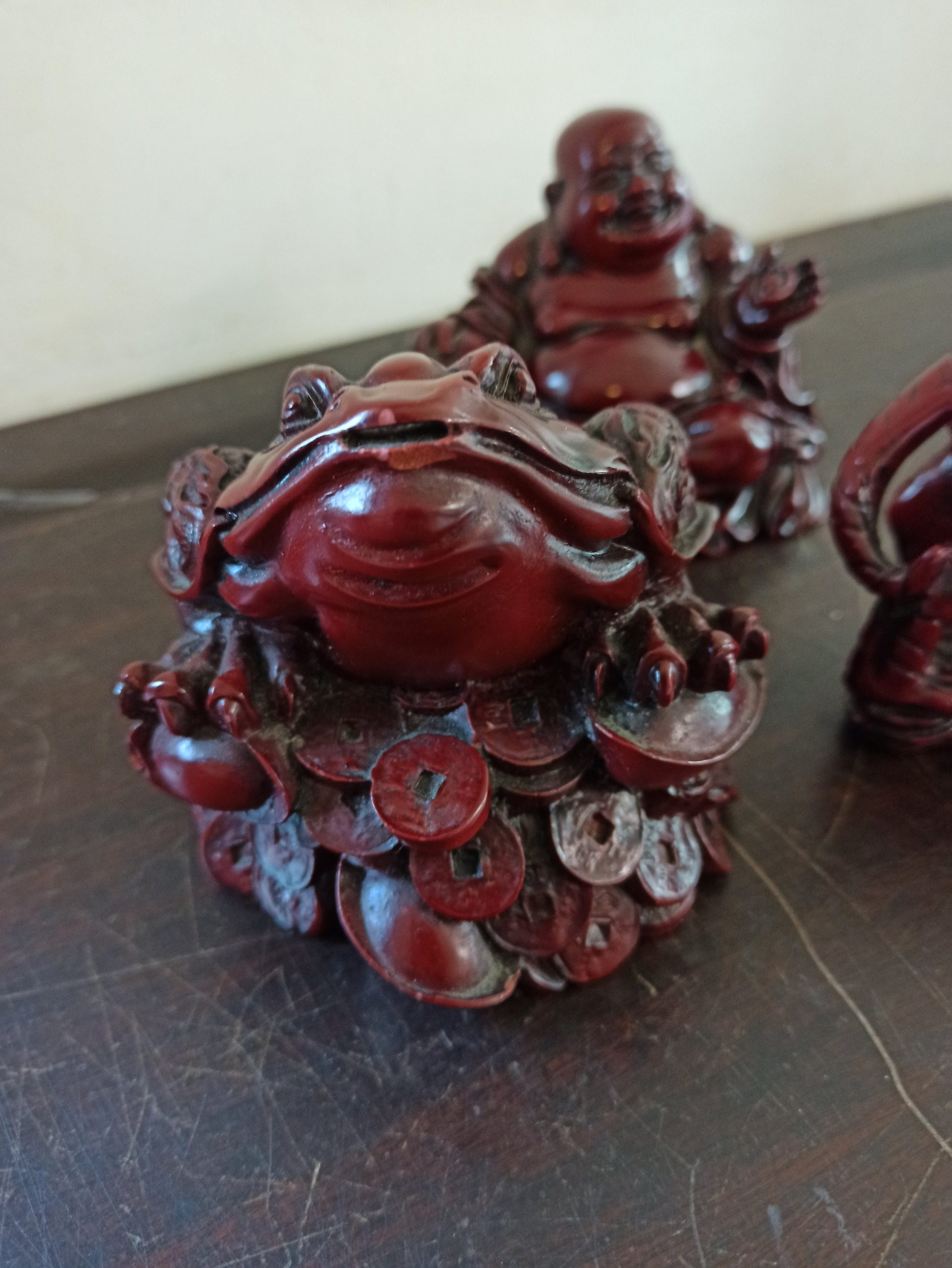 Vintage Deep Red Heavy Resin Ornaments. Buddha, Toad and Tiger - Image 8