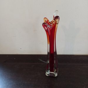Vintage Ruby Red Glass Tulip Vase. Very Good Condition.