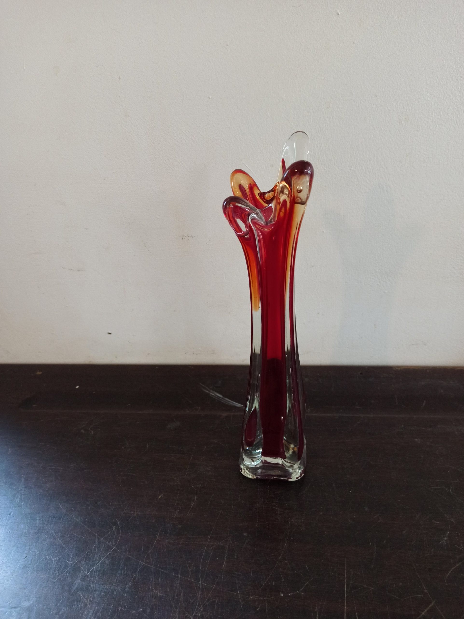 Vintage Ruby Red Glass Tulip Vase. Very Good Condition.