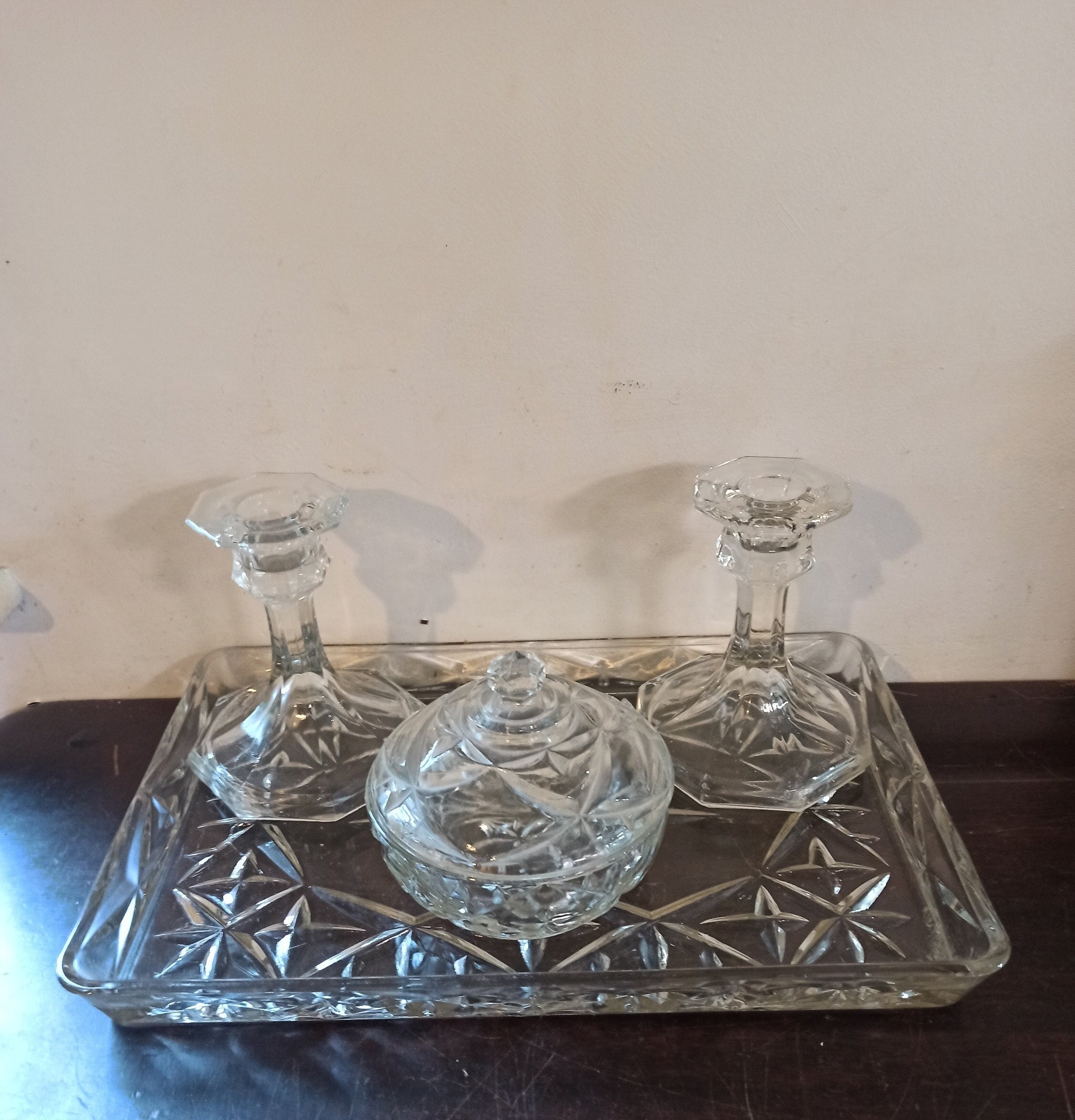 Vintage Glass Dressing Table Vanity Set. 4 Piece. Very Good condition.