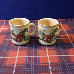 Two "Kiln Craft" Brown Squirrel Stoneware Cups. Vintage