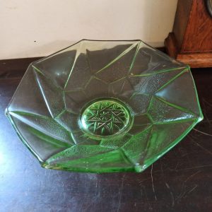 Art Deco Green Glass Fruit Bowl. Very Good Condition.