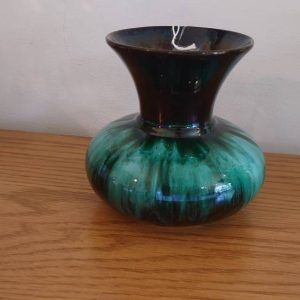 Turquoise and Black Pearlescent Canadian Blue Mountain Trumpet Vase