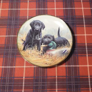 Beginners' Luck Plate - Decorative Wall Plate - Black Labrador Pups - Great Item for Dog Lovers