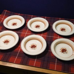 Six Portland Pottery Autumnal Leaves Pudding Bowls - Excellent Condition - 16.5cm diameter