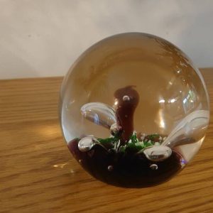 Caithness Moonflower Paperweight in Purple and Dark Green Glass