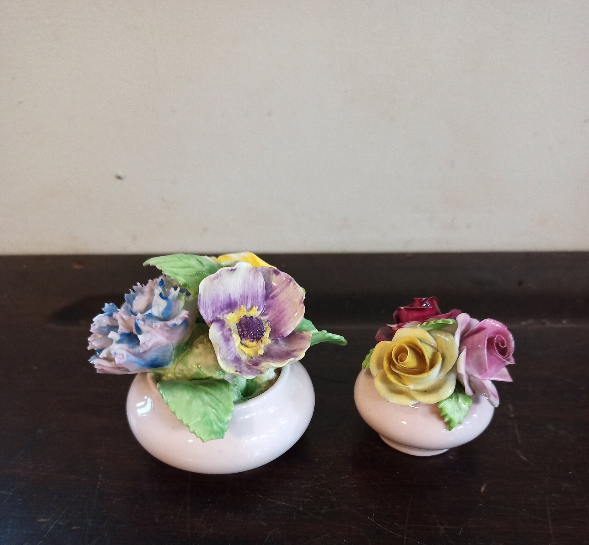 Two Small Pink Floral Bouquet Ornaments