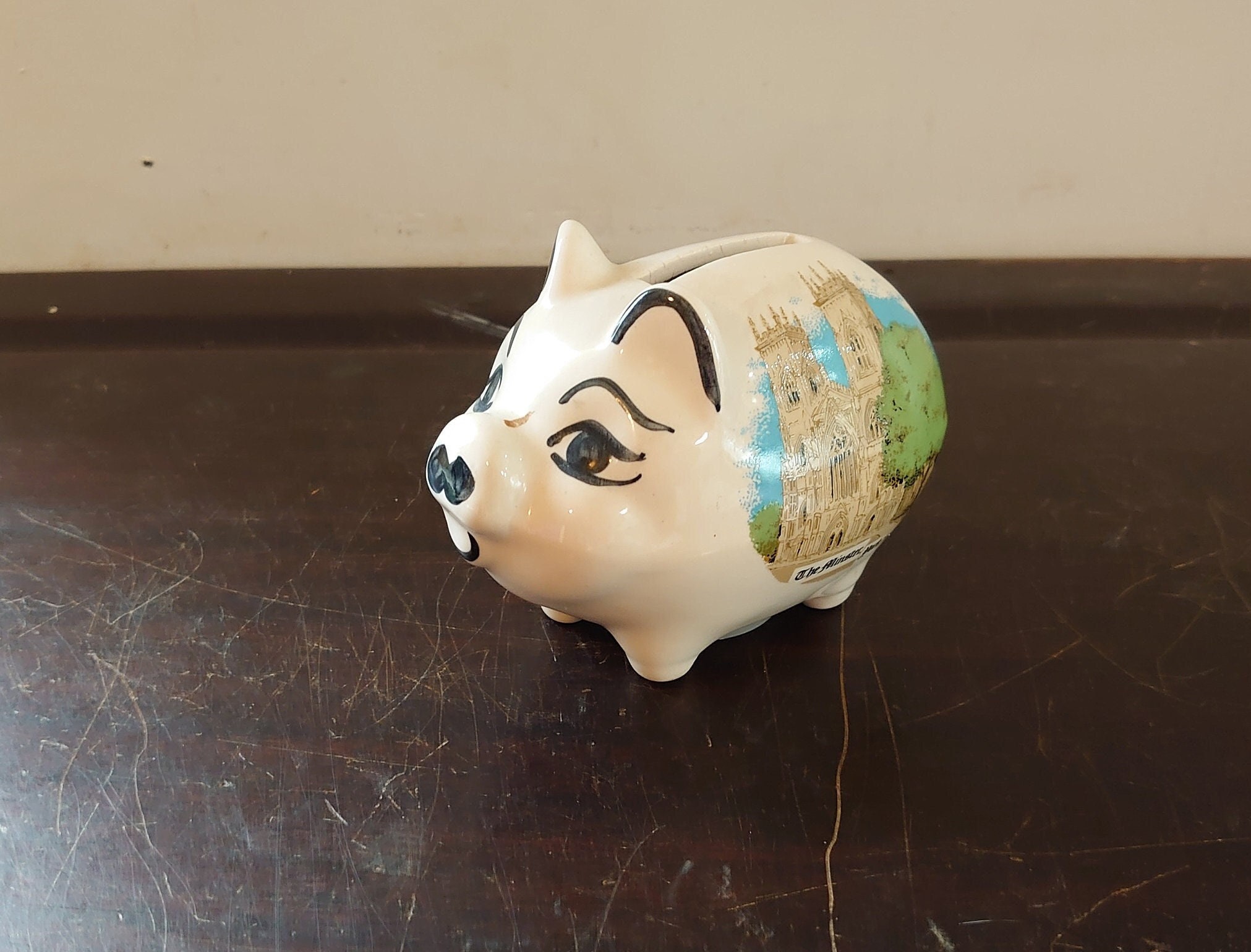 Vintage White Yorkminster Piggy Bank - Yorkshire, UK - Excellent Condition