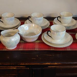 6 Pearlescent Tea Cups, Saucers and Sideplates with a Sugar Bowl & Creamer - Very Good to excellent condition - Czech Slovak Ceramic