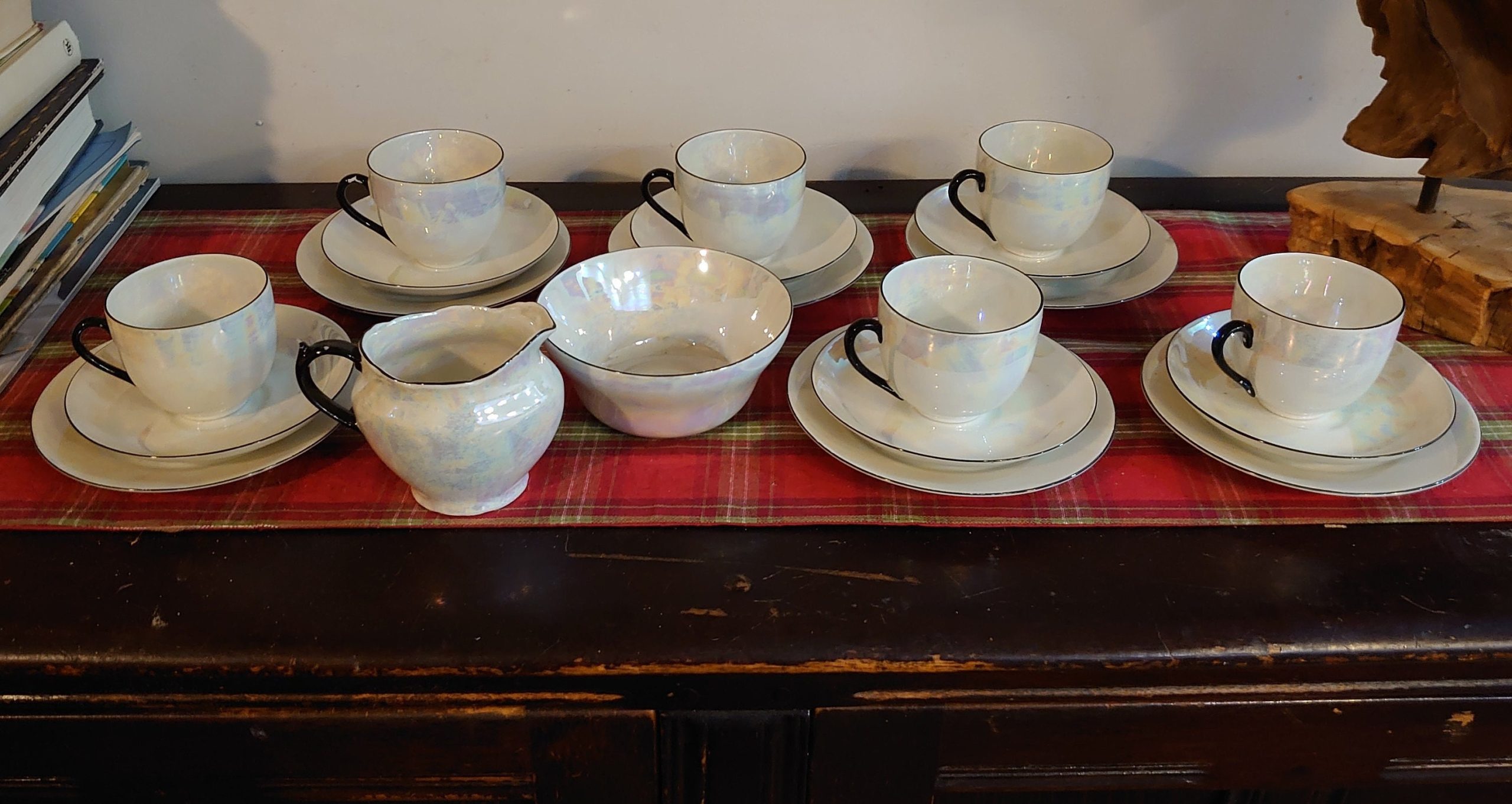 6 Pearlescent Tea Cups, Saucers and Sideplates with a Sugar Bowl & Creamer - Very Good to excellent condition - Czech Slovak Ceramic