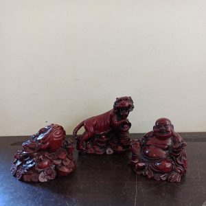Vintage Deep Red Heavy Resin Ornaments. Buddha, Toad and Tiger