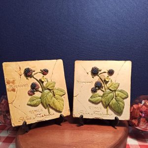 Vintage Pair of Majolica Bramble Decorative Wall Tiles.