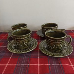 Set of 2 Tams Teacups And Saucers And 2 Tams Soup Bowls And Saucer Stands.