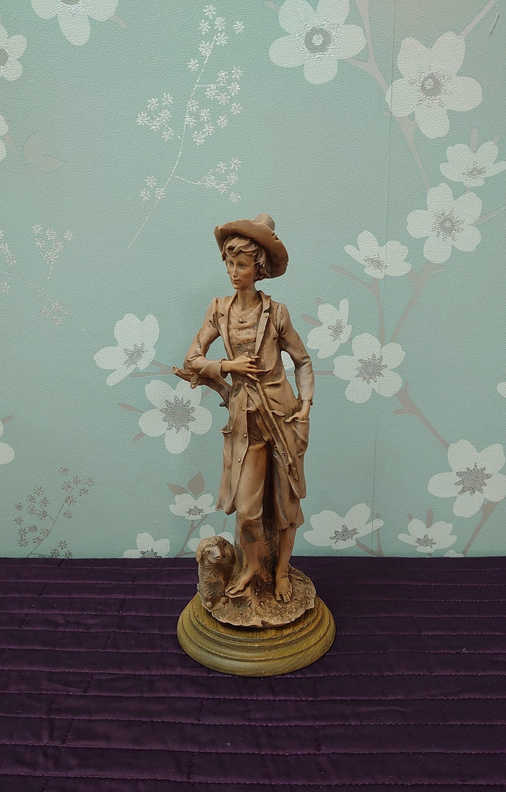 Shepherd with Sheep Statue - Good to Very Good Condition - 31cm tall - 11.5cm diameter
