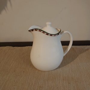 White Wedgwood Milk Jug - Burgundy and Grey Chequer pattern around the rim - 14.5cm tall