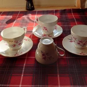 Duchess Tea Set. Pink Flowers. 4 Cups and 3 Saucers