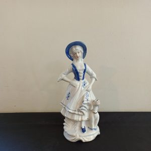 Blue And White Figurine. Lady With Dog.