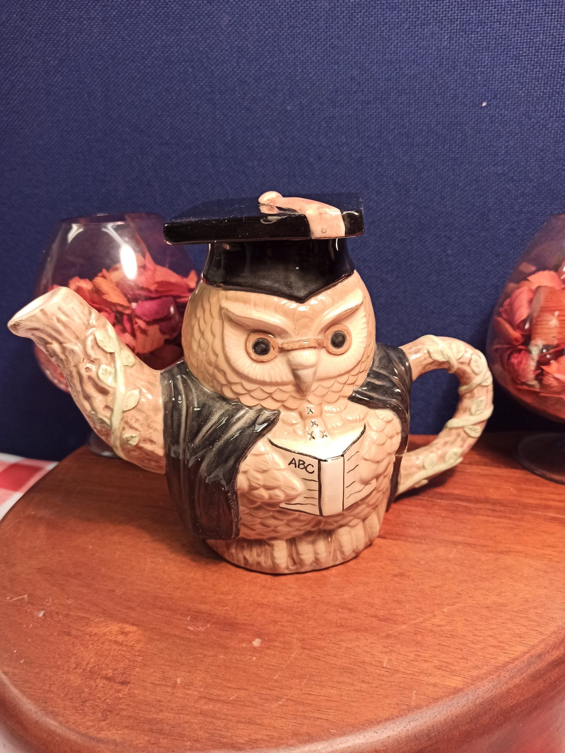 Vintage Novelty Teapot. Graduation Owl.