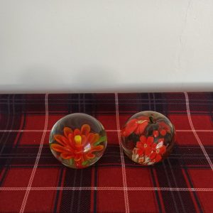 Pair of Orange Paperweights. Very Good Condition.