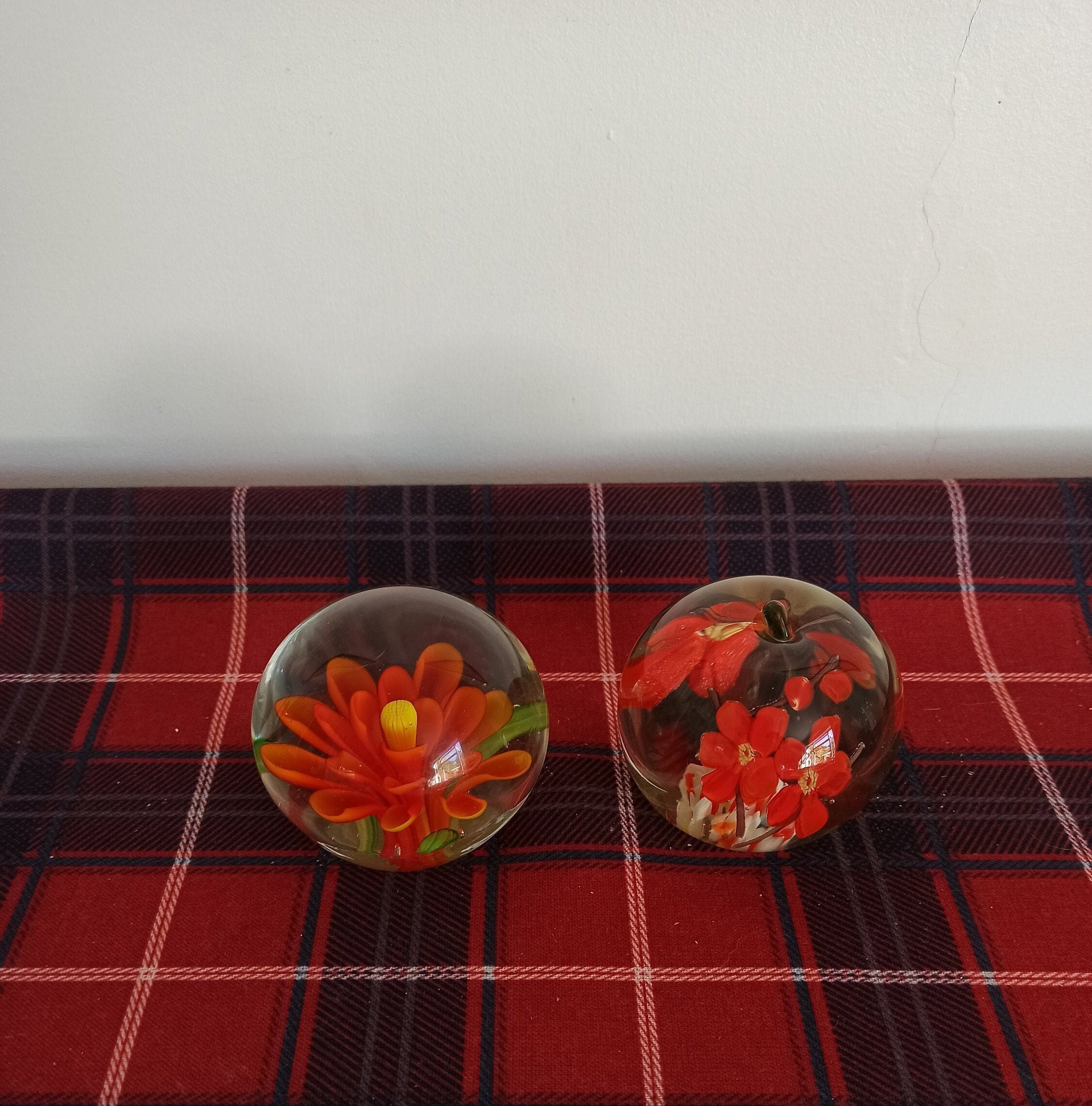Pair of Orange Paperweights. Very Good Condition.