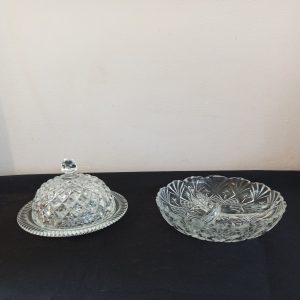 Vintage Triple Compartment Hors d-oeuvres Dish and Marmalade / Preserves Lidded Jar. Very Good Condition.