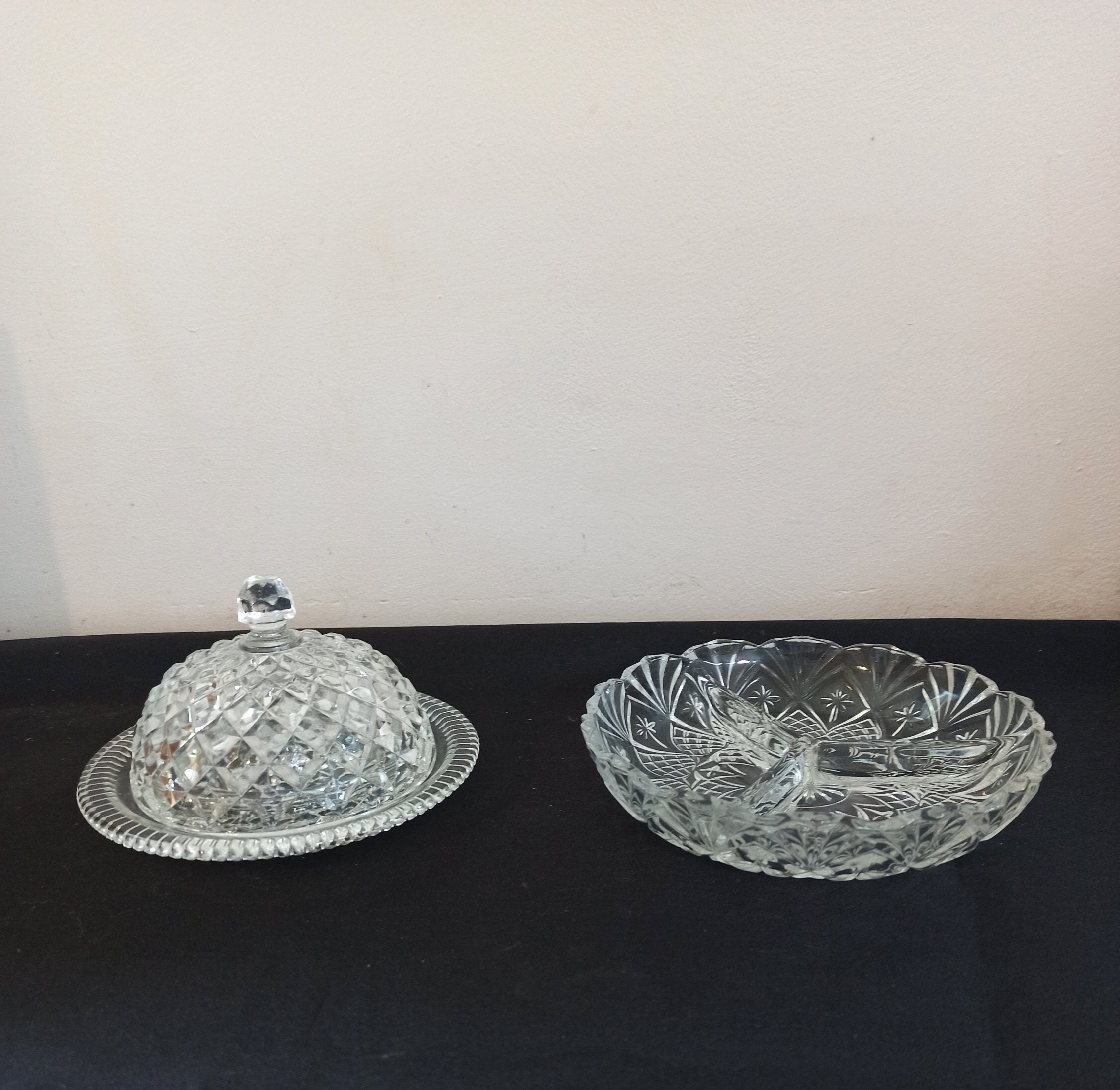 Vintage Triple Compartment Hors d-oeuvres Dish and Marmalade / Preserves Lidded Jar. Very Good Condition.