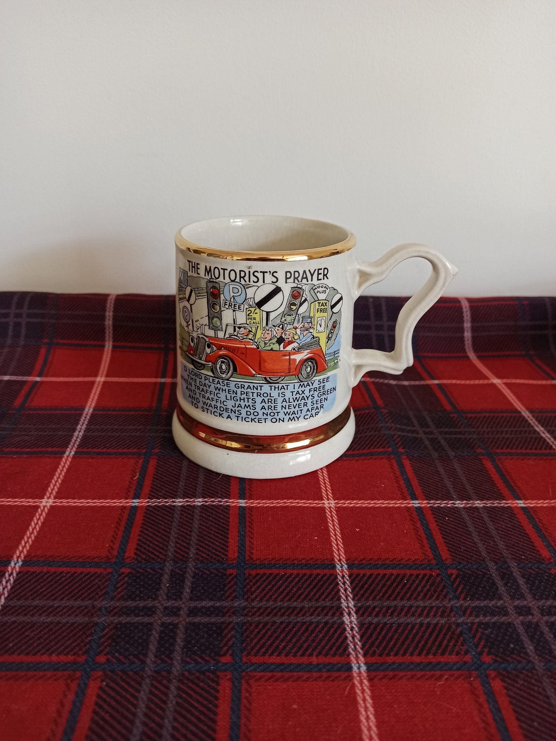 The Motorist's Prayer Mug By Prince William Potteries. 22 Carat Gold. Vintage.