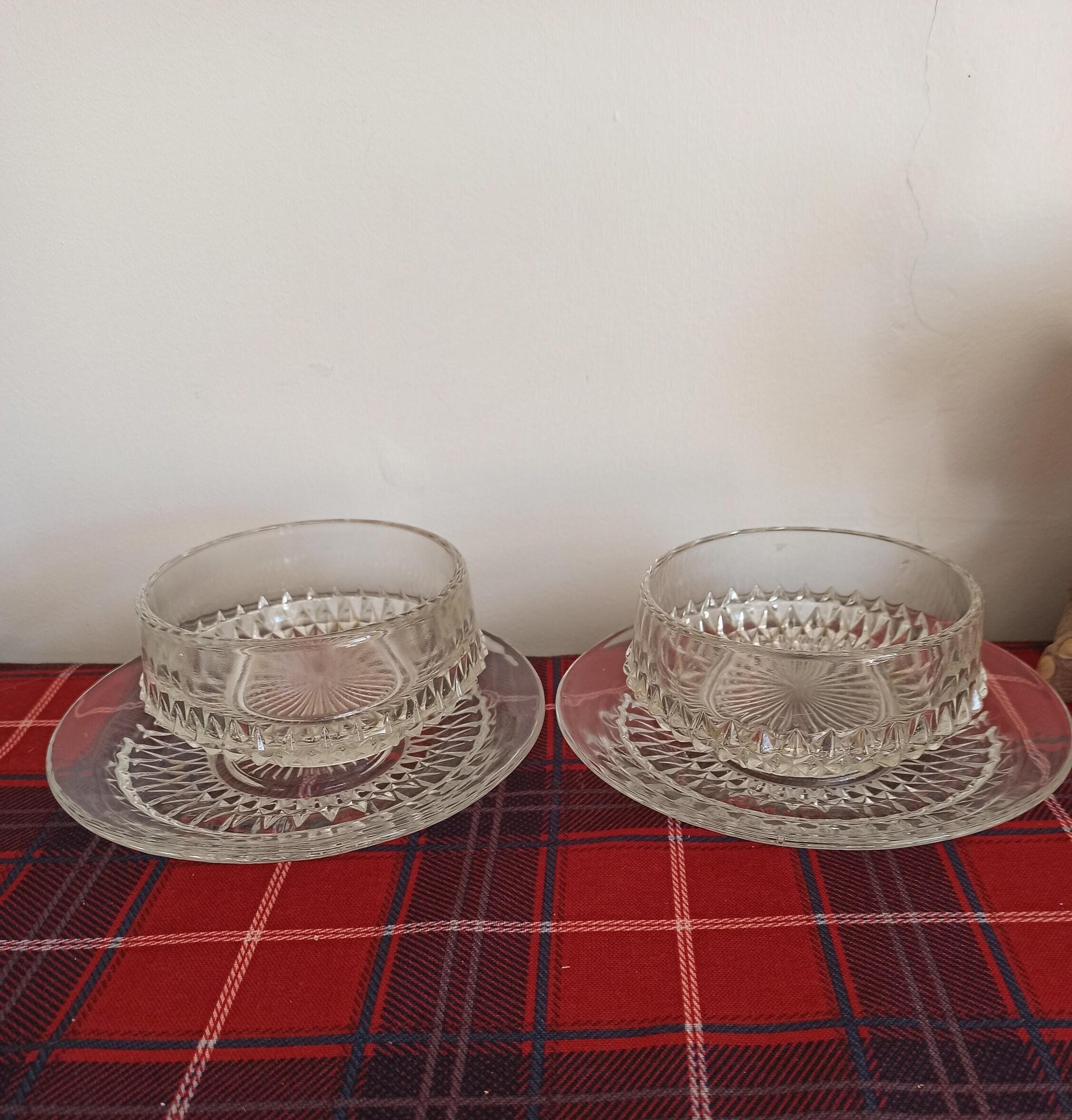 Pair of Glass Dessert Dishes with Plates.