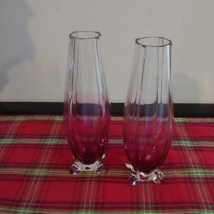 Two Pink Fluted Vases - 20cm height