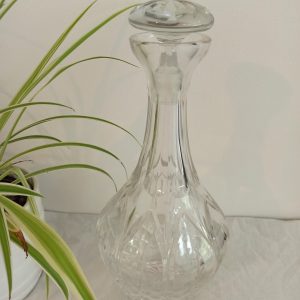 Vintage Tall Cut Glass Decanter. Stopper Fits Perfect. Excellent Condition. Heavy.