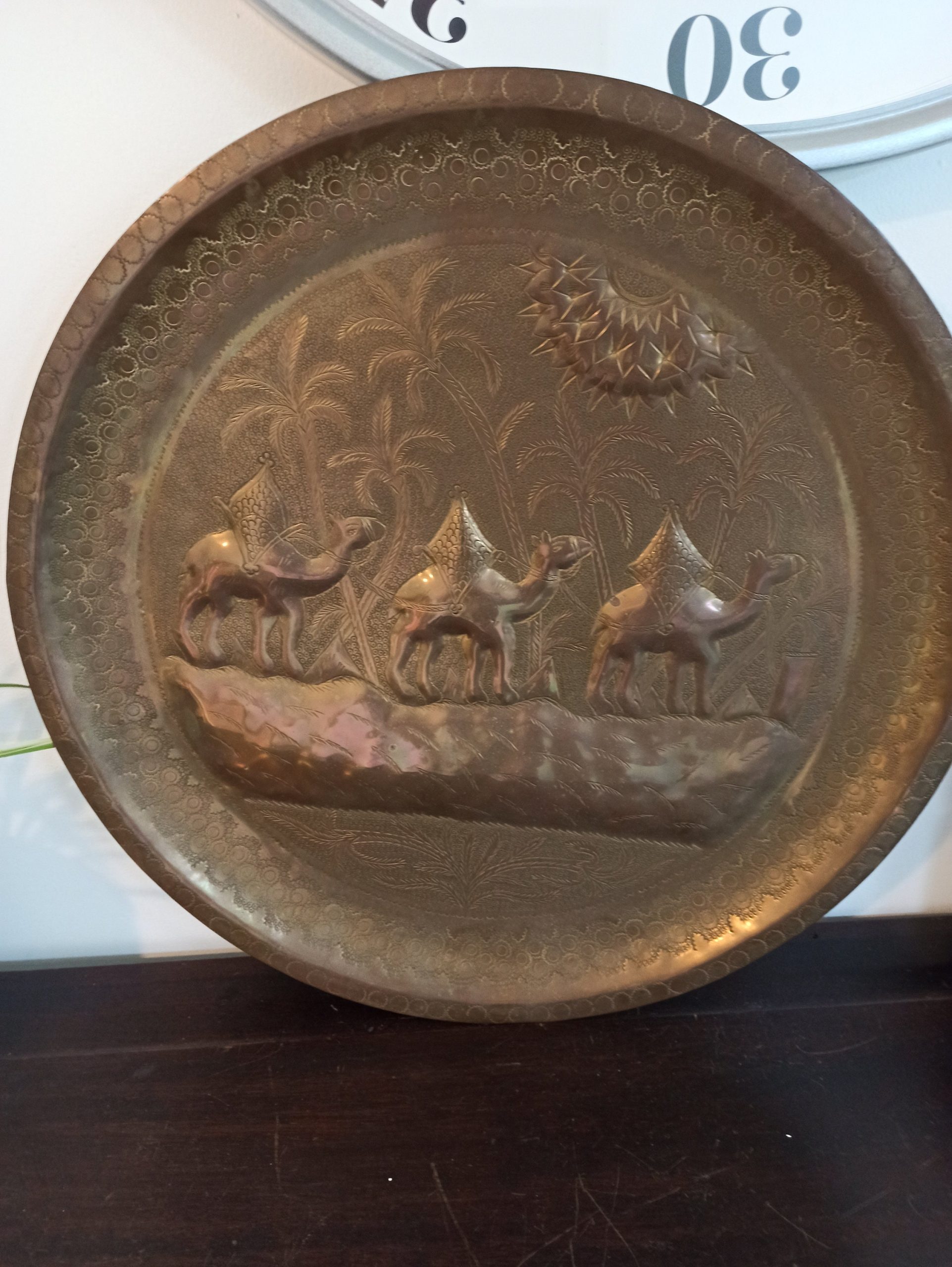 Antique Brass Egyptian Wall Plate. Very Good Condition. 49.5cm Diameter