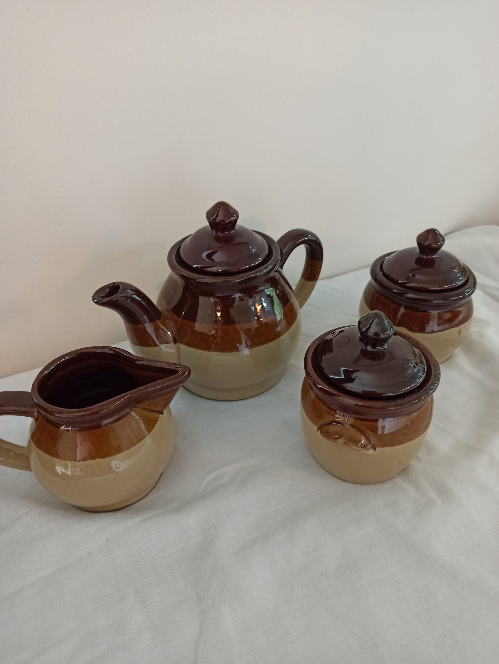 Teapot Set. Serves Two. Treacle Glazed. 1980s. Teapot, Milk Jug, Sugar Bowl and Marmade / Jam Pot / Honey. - Image 2