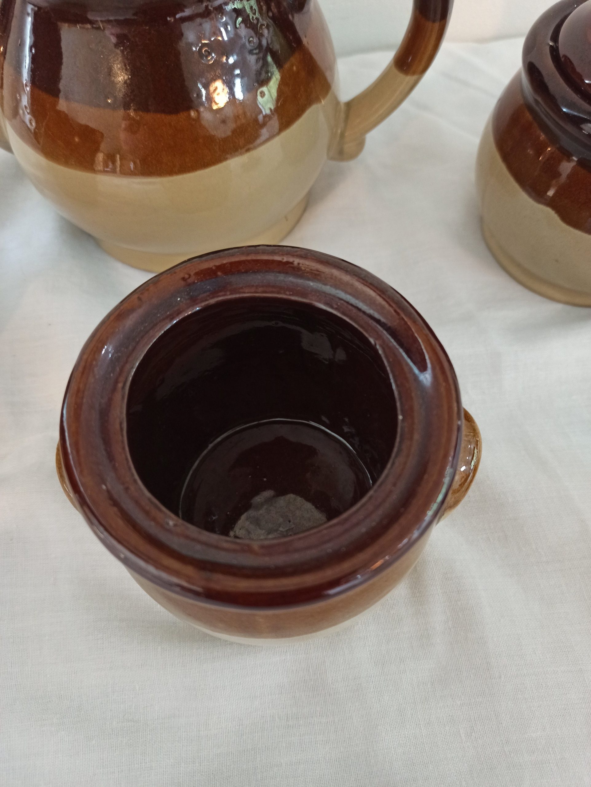 Teapot Set. Serves Two. Treacle Glazed. 1980s. Teapot, Milk Jug, Sugar Bowl and Marmade / Jam Pot / Honey. - Image 7