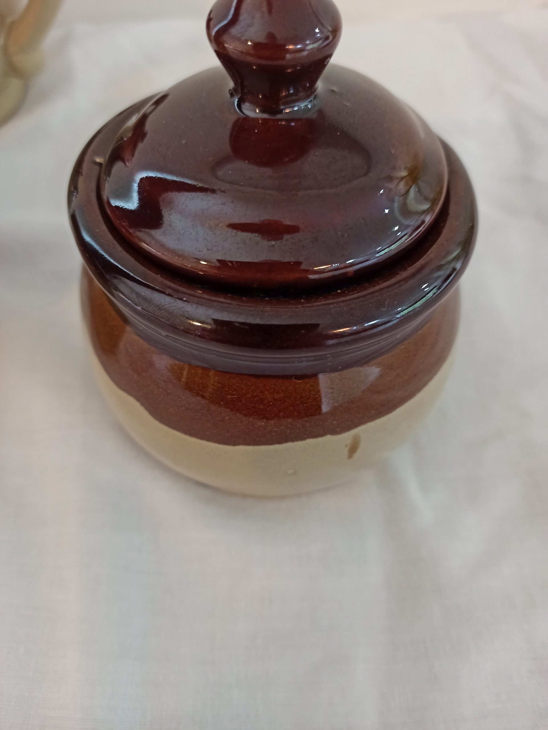 Teapot Set. Serves Two. Treacle Glazed. 1980s. Teapot, Milk Jug, Sugar Bowl and Marmade / Jam Pot / Honey. - Image 8