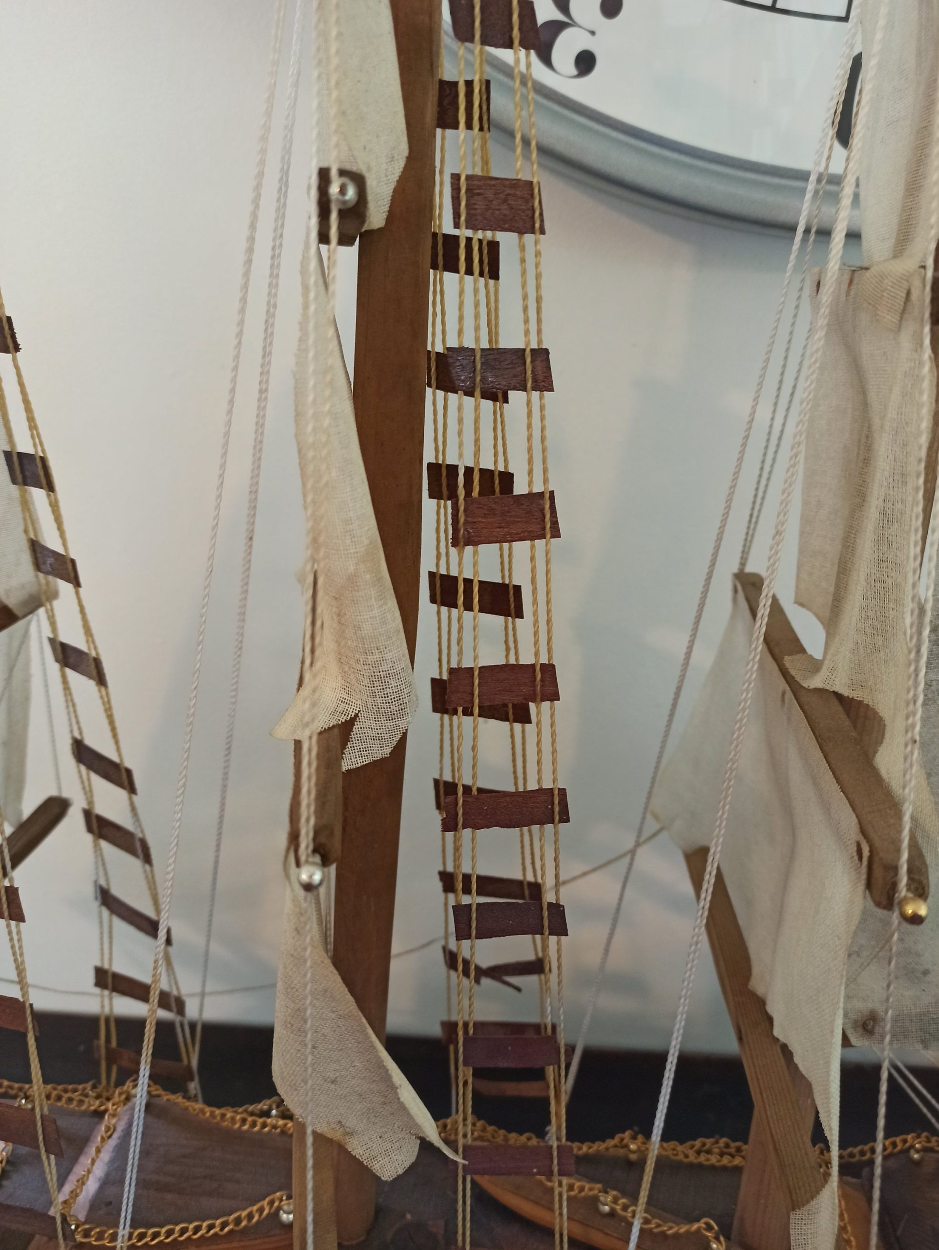 Vintage Model Ship. Completed. Very Large 70cm x 64cm. Wooden Base. - Image 2