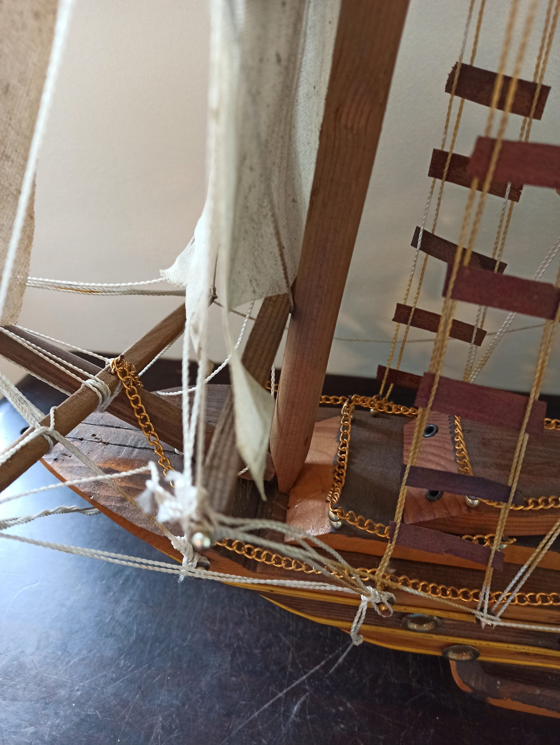 Vintage Model Ship. Completed. Very Large 70cm x 64cm. Wooden Base. - Image 4