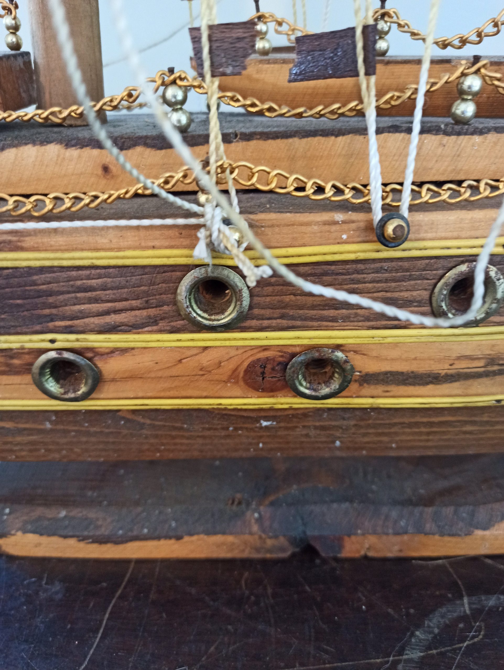 Vintage Model Ship. Completed. Very Large 70cm x 64cm. Wooden Base. - Image 6