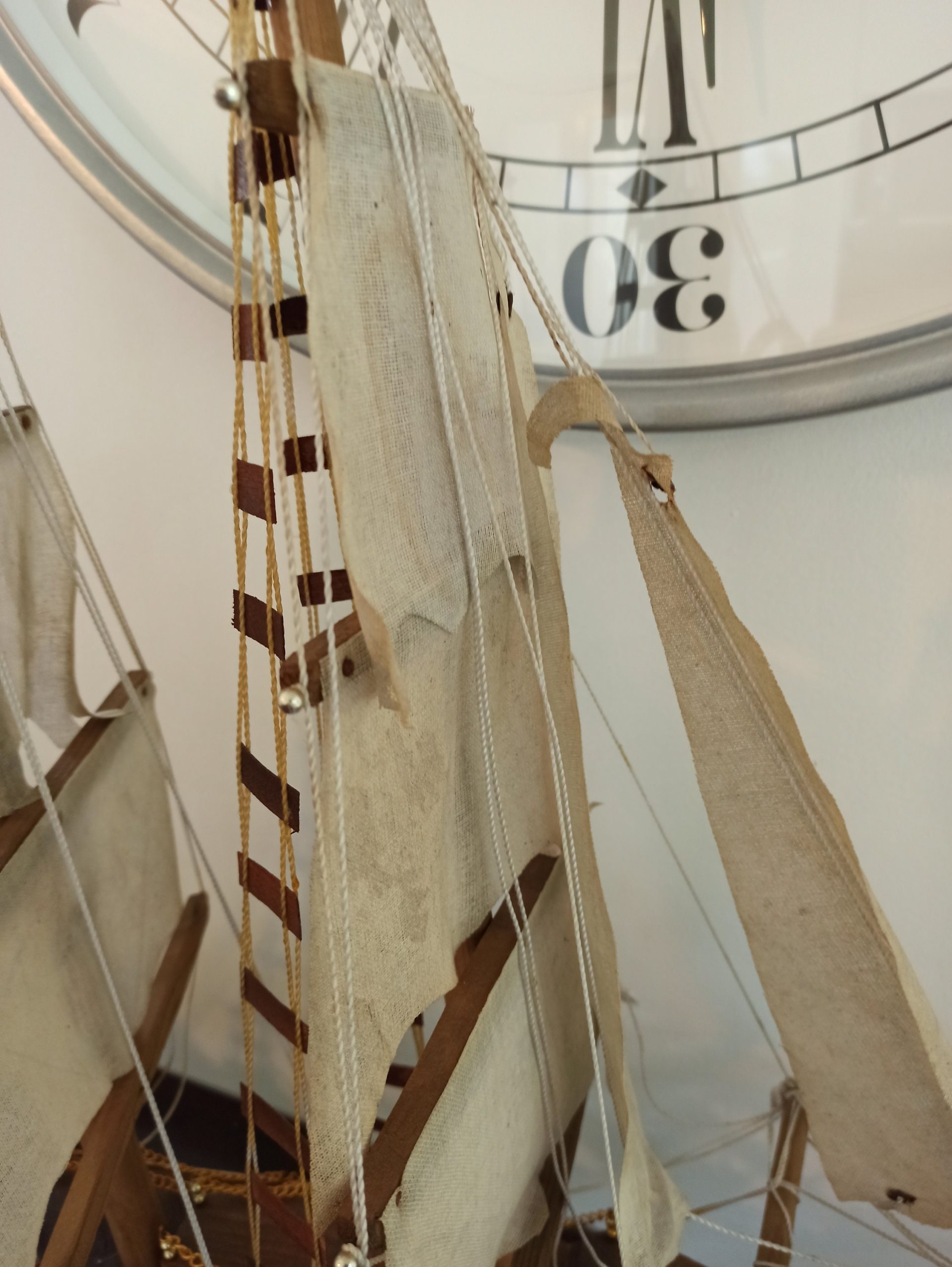 Vintage Model Ship. Completed. Very Large 70cm x 64cm. Wooden Base. - Image 8
