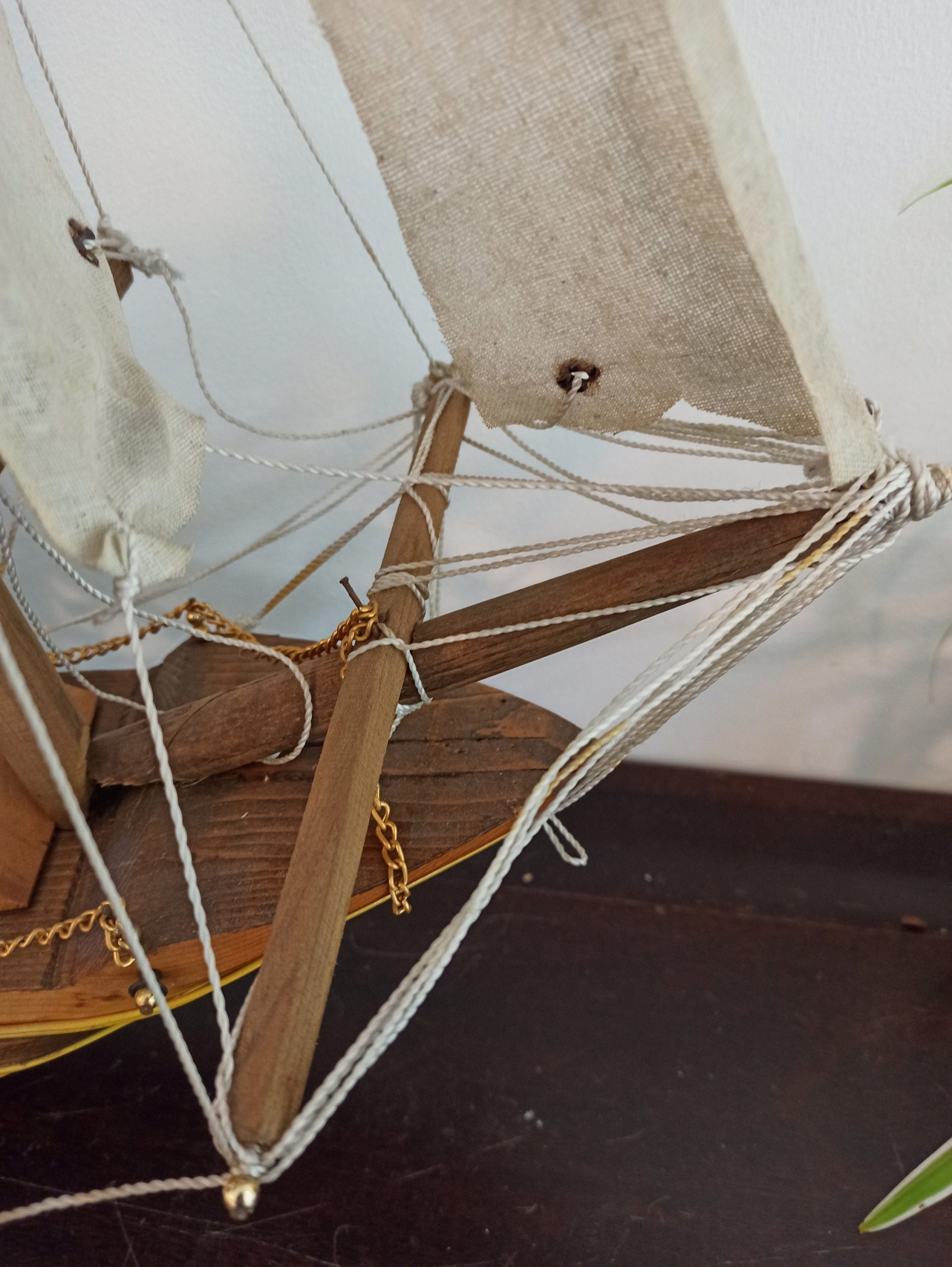 Vintage Model Ship. Completed. Very Large 70cm x 64cm. Wooden Base. - Image 9