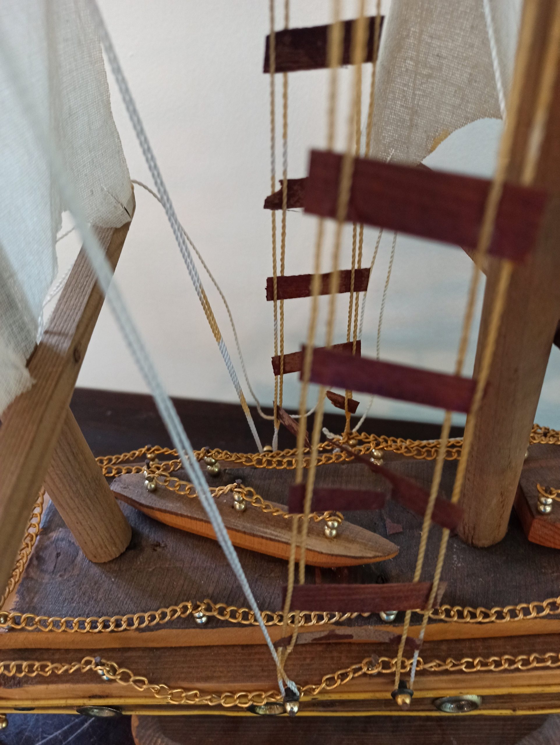 Vintage Model Ship. Completed. Very Large 70cm x 64cm. Wooden Base. - Image 10