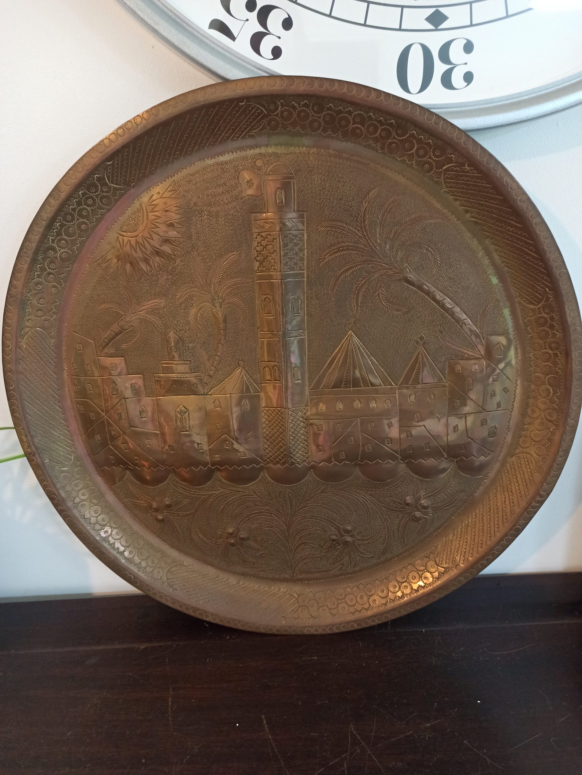 Antique Brass Egyptian Wall Plate. Very Good Condition. 49.5cm Diameter