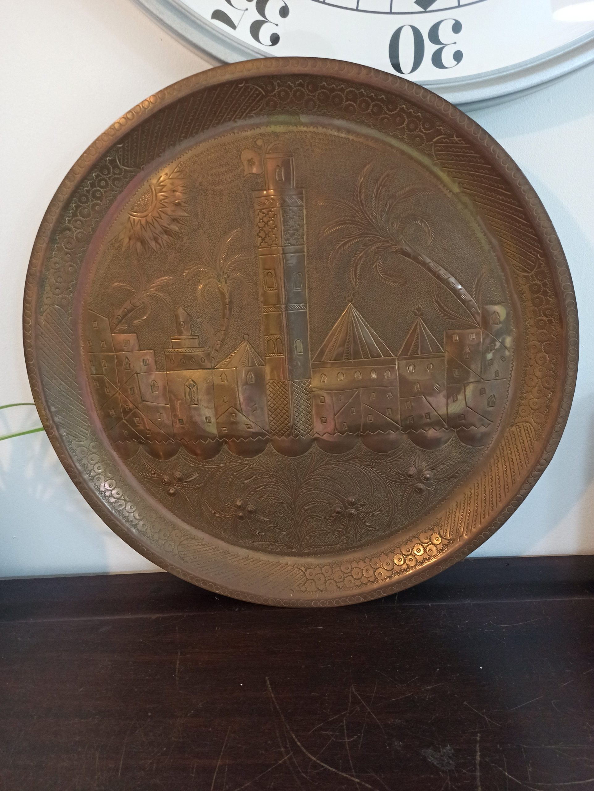 Antique Brass Egyptian Wall Plate. Very Good Condition. 49.5cm Diameter - Image 2