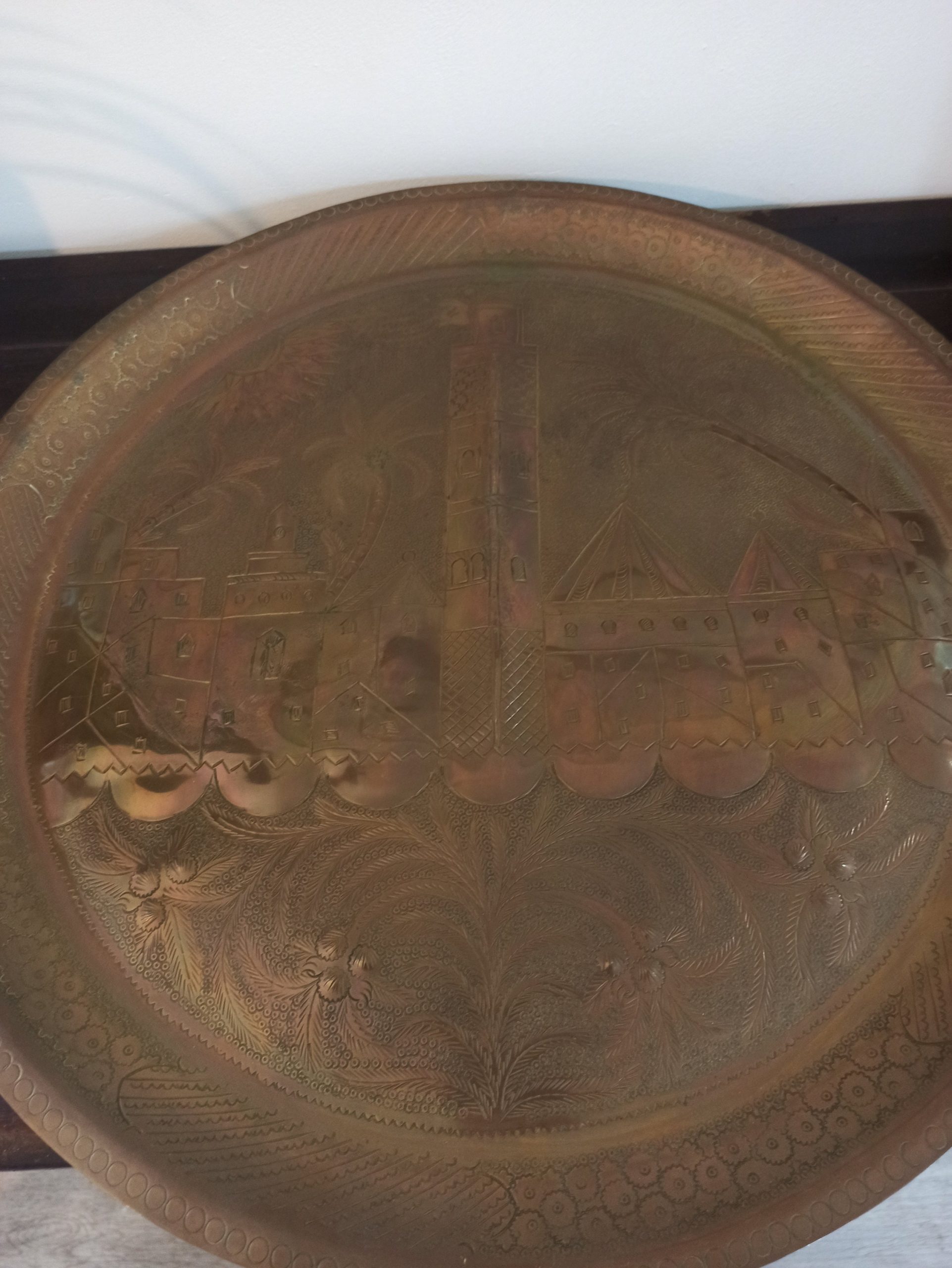 Antique Brass Egyptian Wall Plate. Very Good Condition. 49.5cm Diameter - Image 7