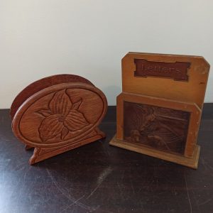Wood And Copper Letter Racks. Set of Two. Vintage.
