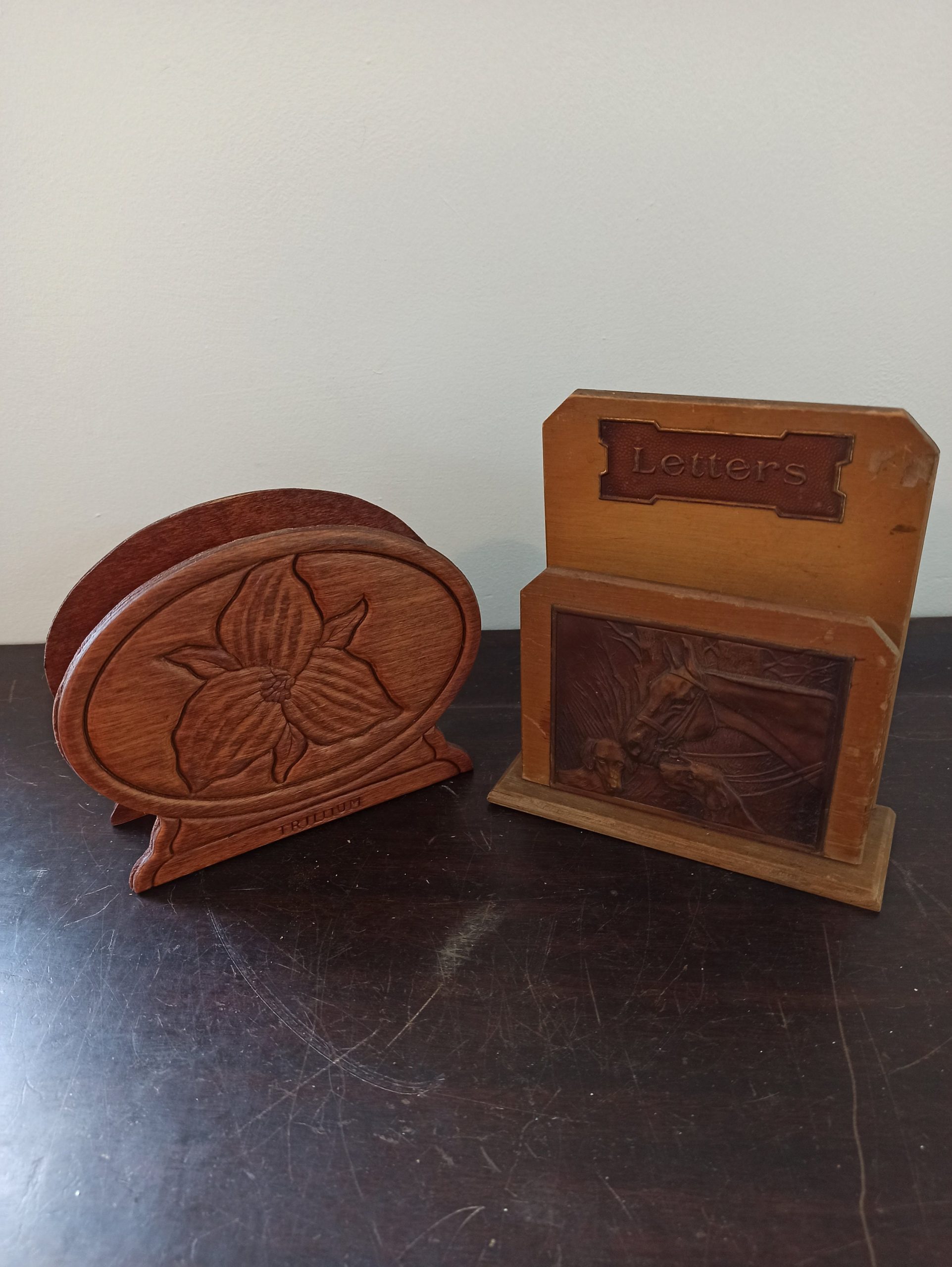 Wood And Copper Letter Racks. Set of Two. Vintage.