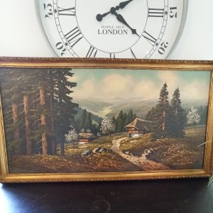 Framed Canvas Paining. Good Condition. Very Scenic. Very Large. 98cm x 58cm x 4cm.