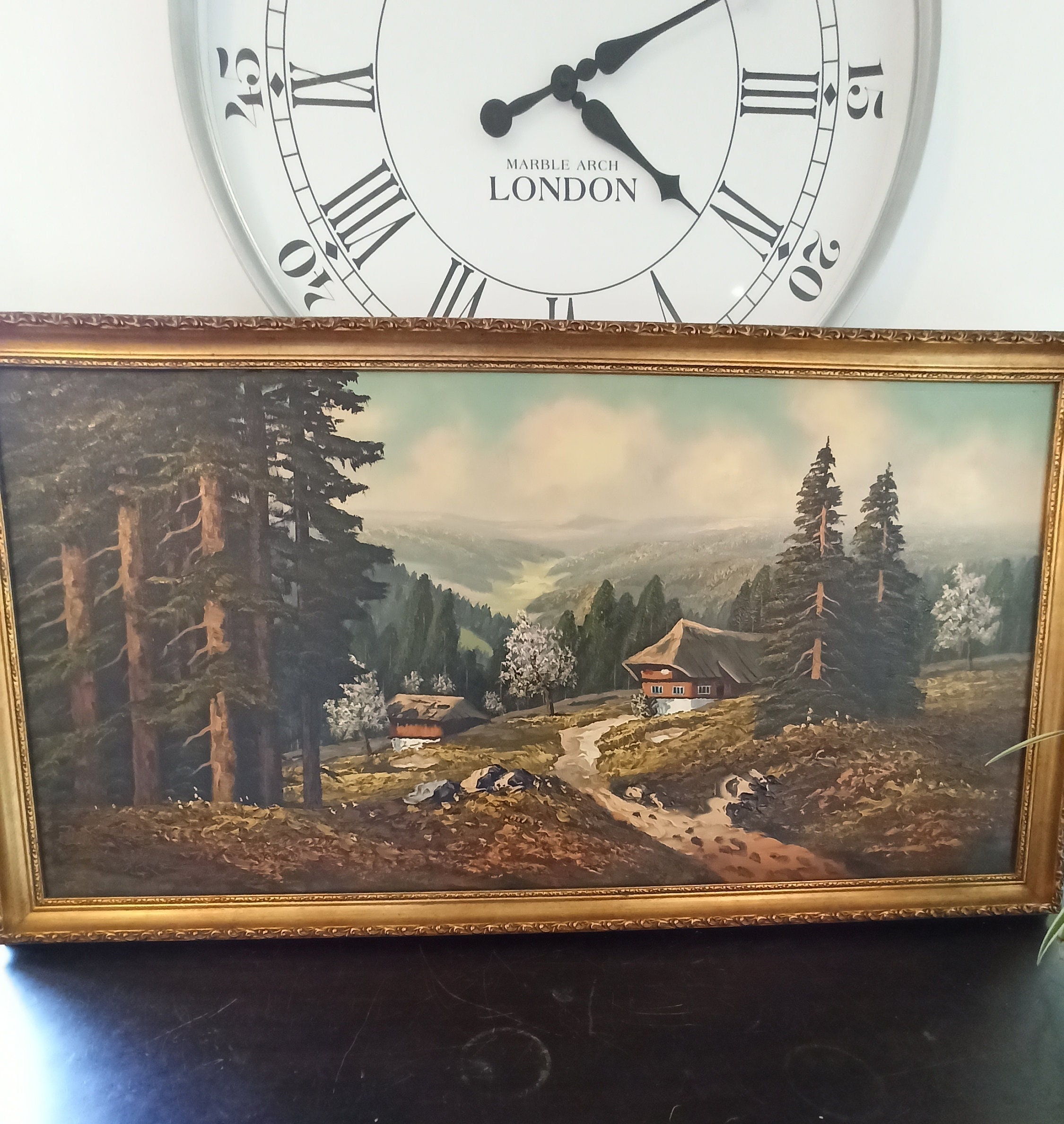 Framed Canvas Paining. Good Condition. Very Scenic. Very Large. 98cm x 58cm x 4cm.